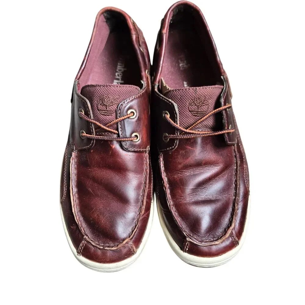 TIMBERLAND 2 Eye Boat Shoes‎ Burgundy Leather Deck Shoes 10.5